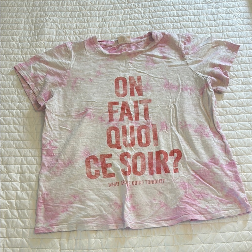 Pink Tie-Dye Short Sleeve Tee with French Graphic